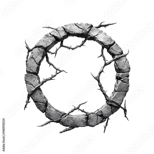 Stone Circle Entwined with Thorny Vines Mystical Circular Frame