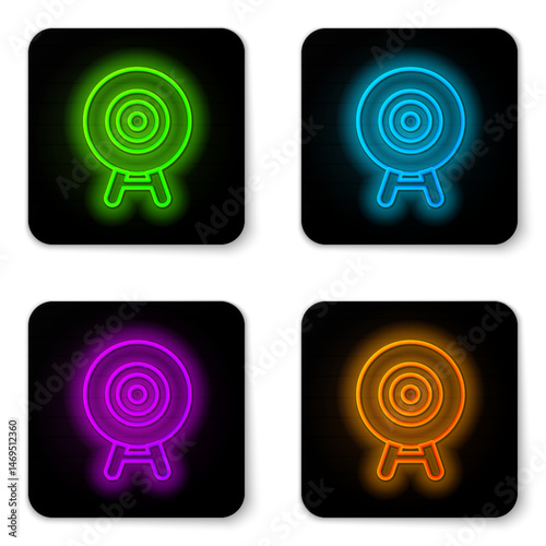Glowing neon line Target sport icon isolated on white background. Clean target with numbers for shooting range or shooting. Black square button. Vector