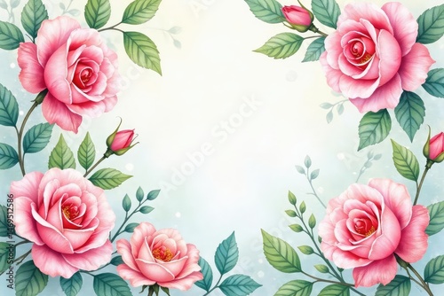Delicate watercolor roses & leaves, pastel hues, elegant, pastel, texture