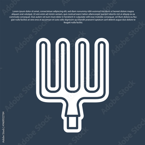 Blue line Garden pitchfork icon isolated on blue background. Garden fork sign. Tool for horticulture, agriculture, farming. Vector