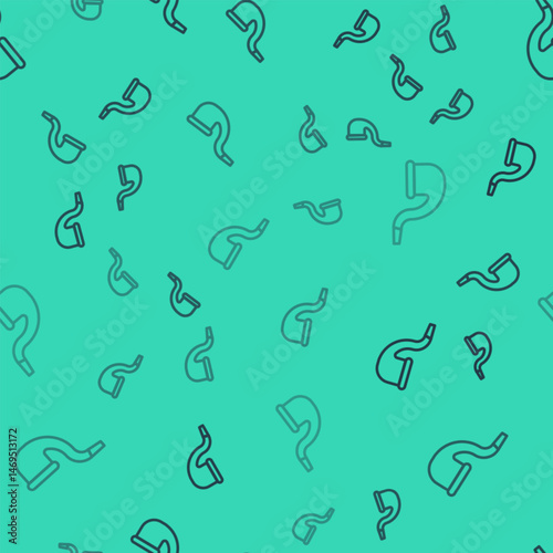 Black line No pipe smoking icon isolated seamless pattern on green background. Dont smoke. Tobacco pipe. Vector