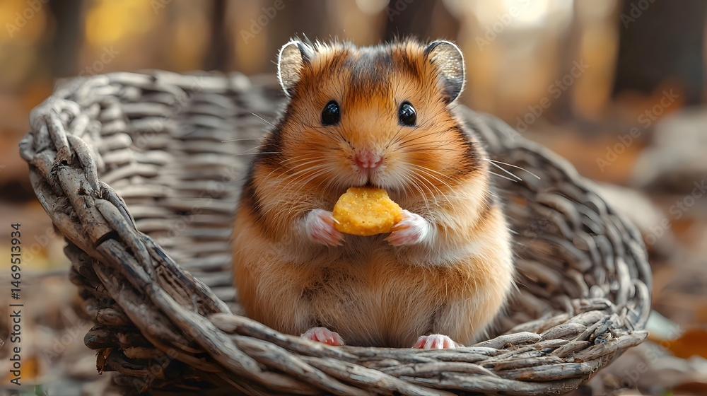 Hamster enjoying a tiny treat in a cozy miniature setting