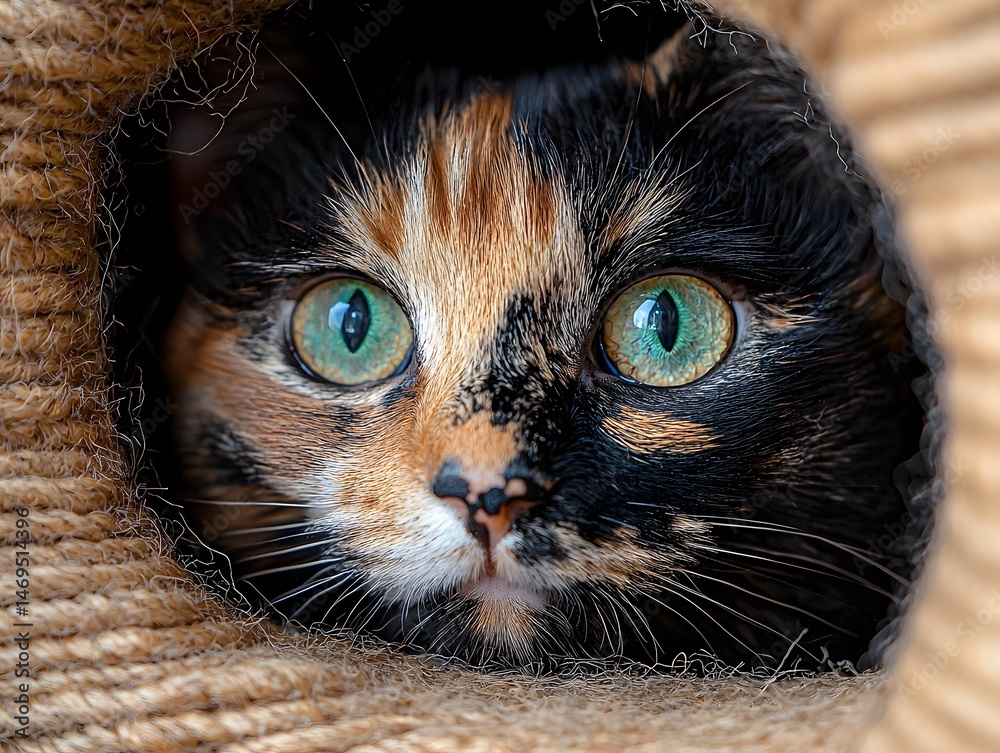 Captivating Cat Portrait with Piercing Green Eyes