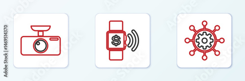 Set line Project management, Car DVR and Contactless payment icon. Vector