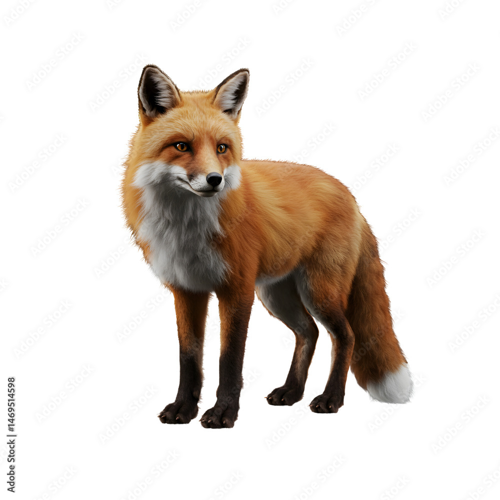 Fototapeta premium Realistic red fox standing with an alert posture 