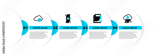 Set line Cryptocurrency cloud mining, Smart contract, bitcoin circuit and icon. Vector
