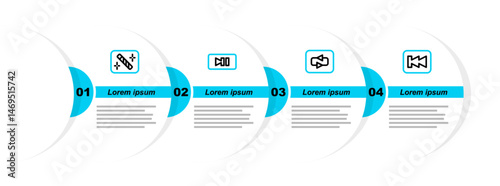 Set line Rewind button, Repeat, Pause and Photo retouching icon. Vector