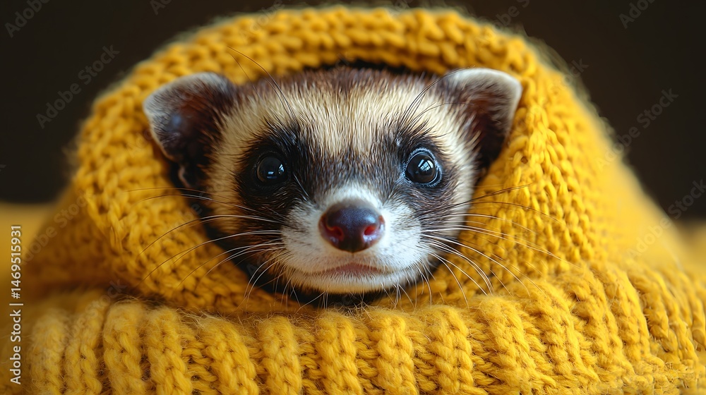 Curious ferret peeking out from a cozy blanket
