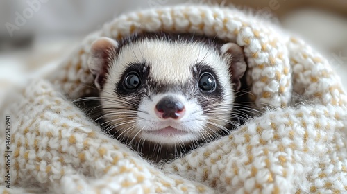 Obraz na płótnie A curious ferret peeking out from a cozy blanket w salonie
