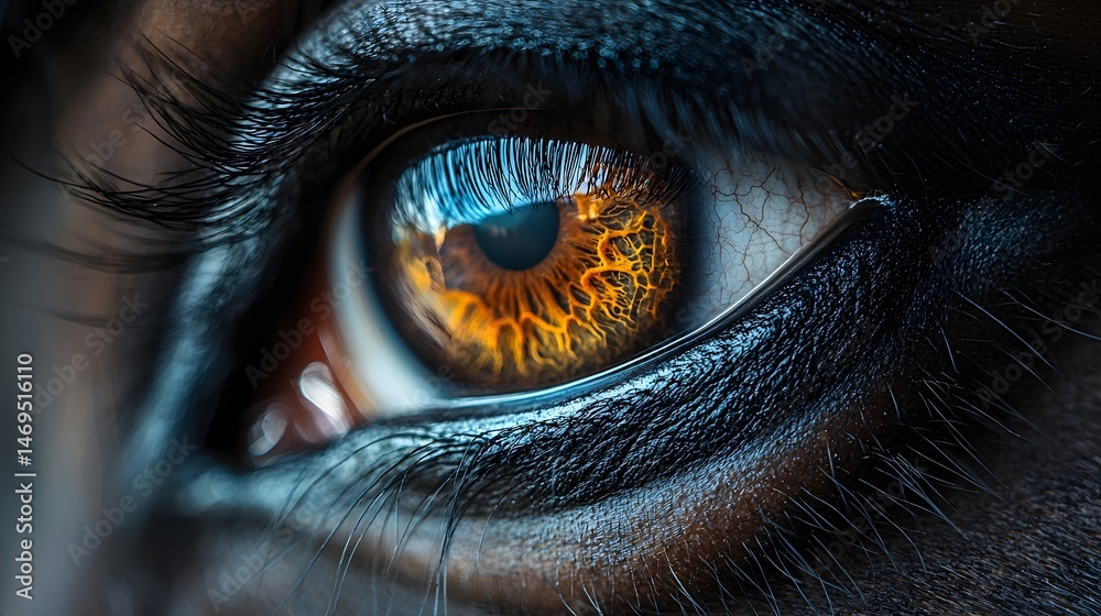 Captivating eye of a horse reflecting a serene farm landscape