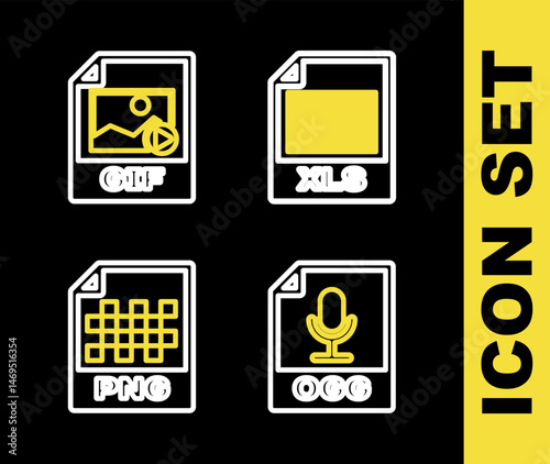 Set line XLS file document, OGG, PNG and GIF icon. Vector