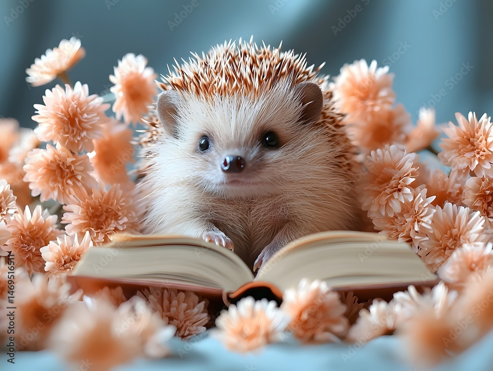 Hedgehog surrounded by whimsical paper props