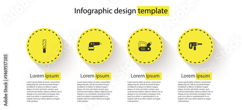 Set Rasp metal file, Electric sander, planer tool and drill machine. Business infographic template. Vector