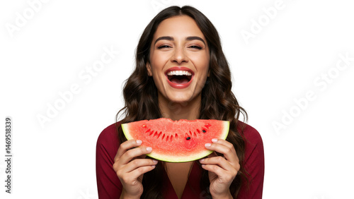 Woman eating watermelon portrait