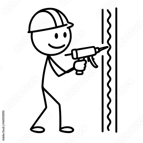 Stick figure builder using caulking gun on wall