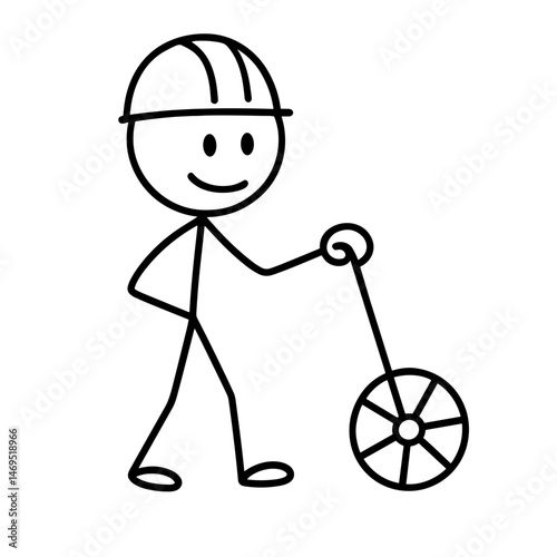 Stick figure builder measuring distance with measuring wheel