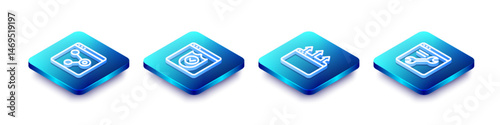 Set Isometric line Browser window, with shield, and setting icon. Vector