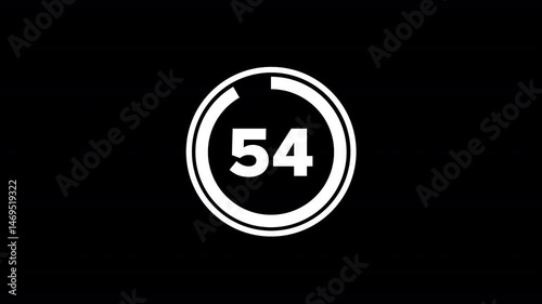 One minute countdown timer animation from 60 to 0 on a transparent background, 60 seconds countdown timer with alpha channel, 1 minute circle countdown.
