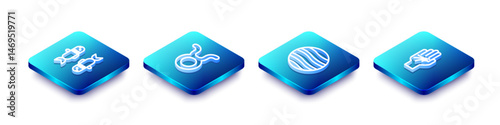Set Isometric line Pisces zodiac, Taurus, Planet Jupiter and Palmistry of the hand icon. Vector