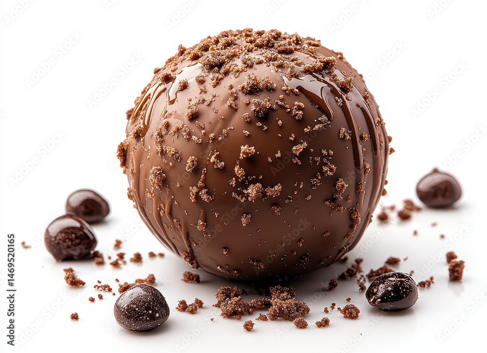 Gourmet Chocolate Truffle Covered in Cocoa Crumbles on White Background