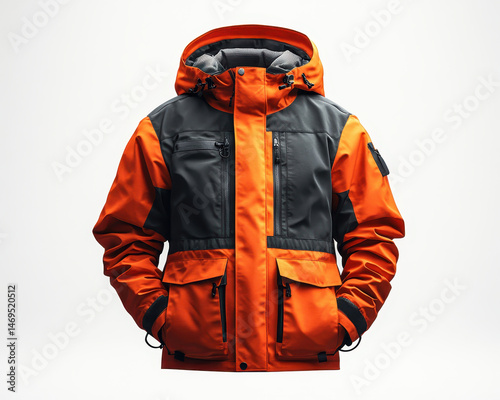 Obraz na płótnie High-quality Orange and Gray Anorak Jacket Isolated on White Background w salonie