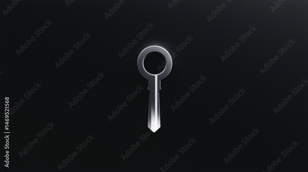 A shiny silver key with a circle hole in the center. A shiny silver key with a circle hole in the center.
