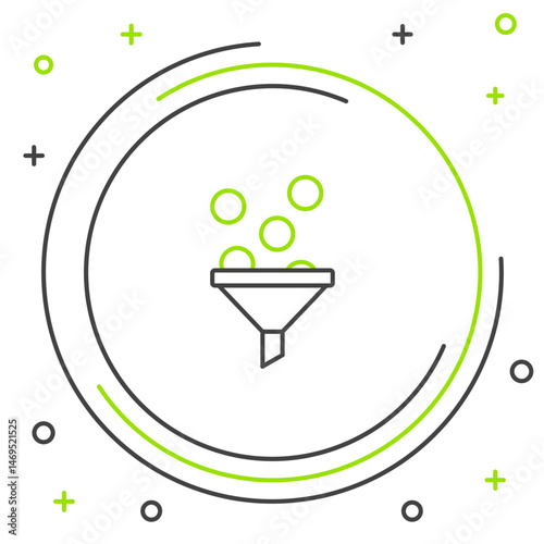 Line Lead management icon isolated on white background. Funnel with money. Target client business concept. Colorful outline concept. Vector