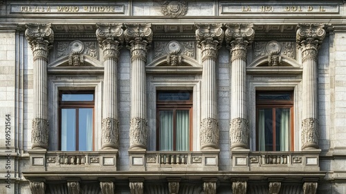 Architectural Grandeur: A Detailed Facade with Ornate Columns and Windows