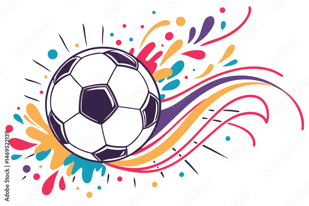 Fototapeta premium 44 soccer ball, colorful paint splatter, abstract, vibrant, dynamic, sports, energy, motion, illustration