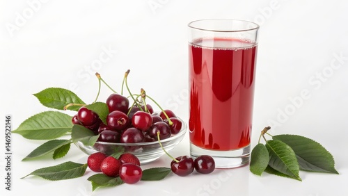 Wallpaper Mural Refreshing Cherry Juice Glass, Bowl, Leaves Composition, Cherry Juice Recipe, Summer Drink Cherry Juice, Summer Recipe Torontodigital.ca