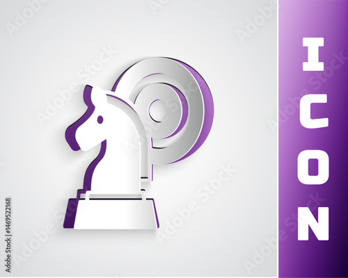 Paper cut Chess icon isolated on grey background. Business strategy. Game, management, finance. Paper art style. Vector