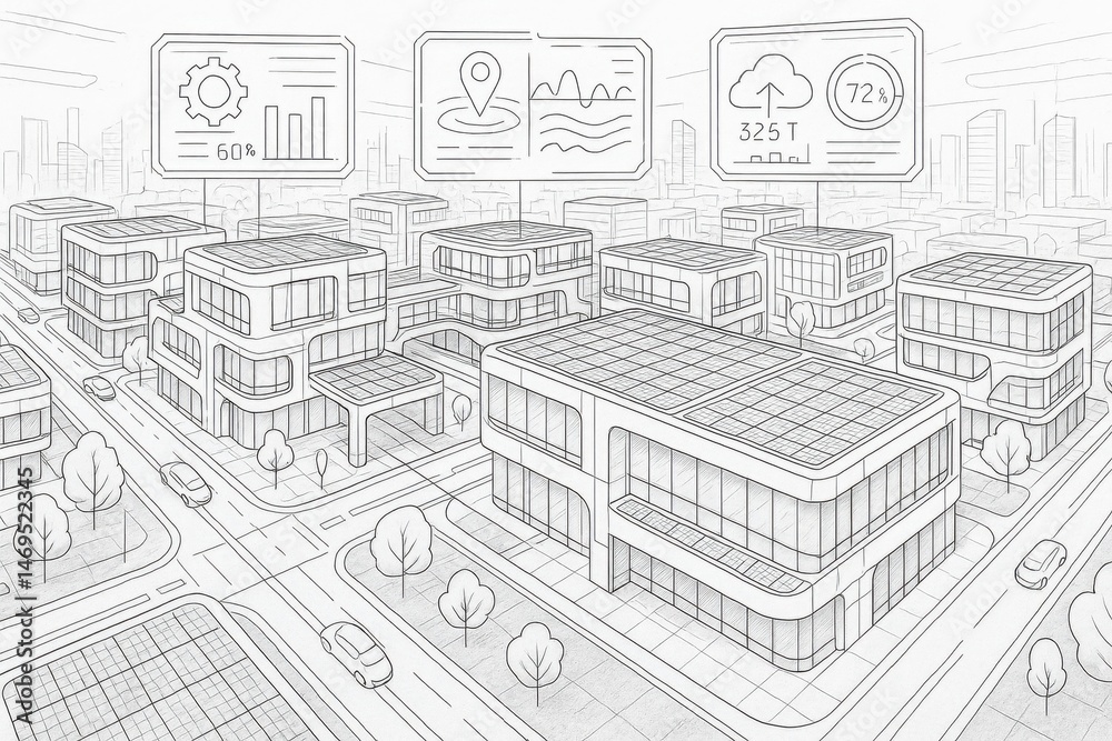 Fototapeta premium Smart City Blueprint Concept of Futuristic Urban Design