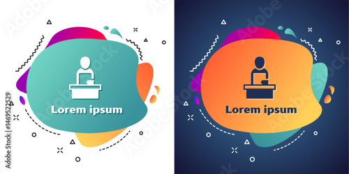 White Breaking news icon isolated on white and blue background. News on television. News anchor broadcasting. Mass media. Evening news. Abstract banner with liquid shapes. Vector