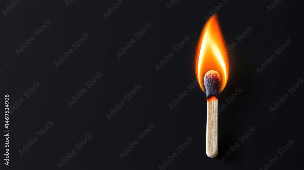 A lit matchstick against a black background. A lit matchstick against a black background.