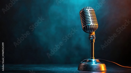 A microphone on a stand.