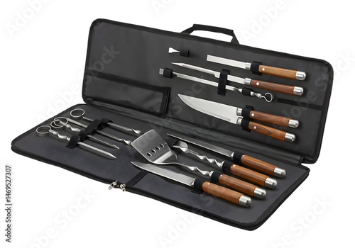 Complete BBQ Grill Tool Set with Carrying Case isolated on white background