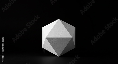 Striking Monochrome Still Life: A Textured White Geometric Shape Against a Deep Black Background, Perfect for Minimalist Design and Abstract Art Projects