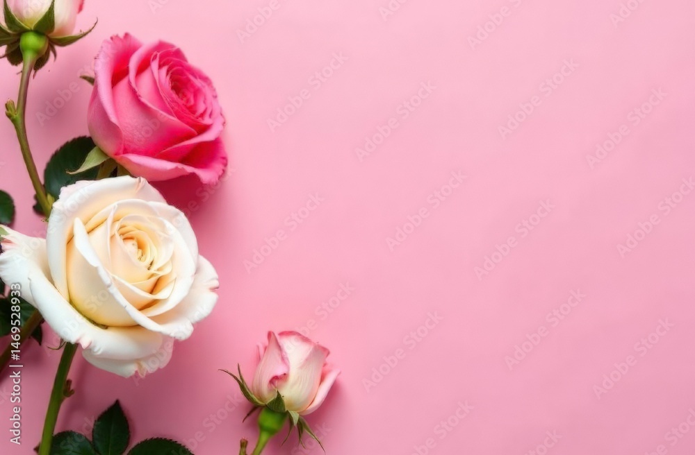 Fototapeta premium pink background postcard with roses and space for text