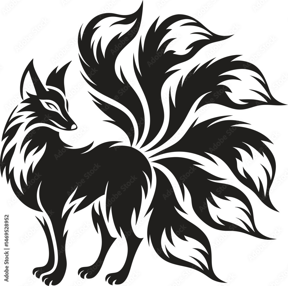 Stylized Standing Mythical Creature with Many Tails Stylized Standing Mythical Creature with Many Tails