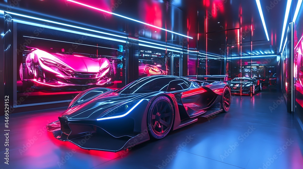 Naklejka premium Neon Garage Luxury Sports Cars.