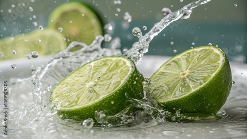 Splashing Lime Halves Water, Citrus, Close-up Photography, Lime, Water Splash Lime, Photography