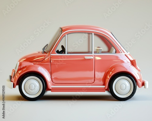 Retro car side view.  Glossy coral-red vintage style
