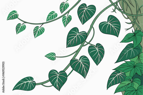 50 lush green leafy vines, cascading tropical foliage, dense overgrowth, vibrant verdant tendrils, luxuriant verdant foliage, nature's exuberant growth, verdant organic botanical tapestry, verdant tra