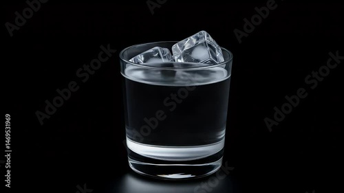Refreshing Ice Cubes in a Glass with Pouring Water