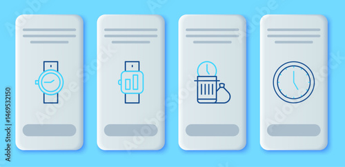 Set line Smartwatch, Waste of time, Wrist and Clock icon. Vector