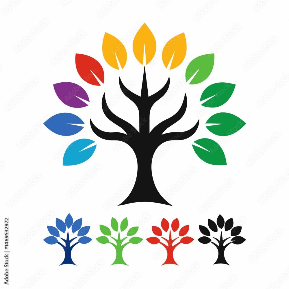 set of banyan trees logo on white