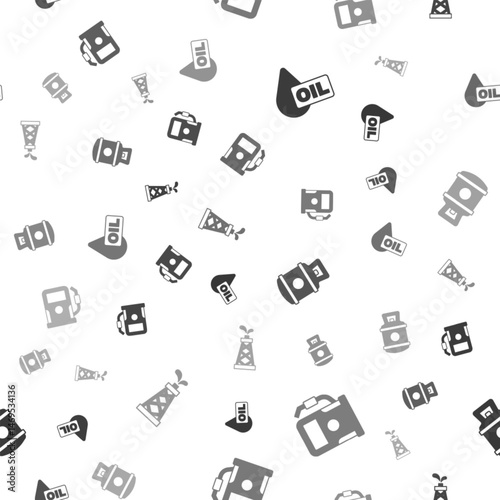 Set Oil drop, Petrol or gas station, Propane tank and rig on seamless pattern. Vector