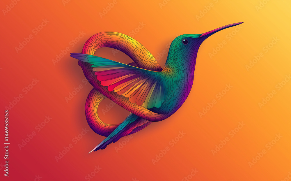 Obraz premium A colorful hummingbird in flight, forming an infinity symbol in a clipart style.