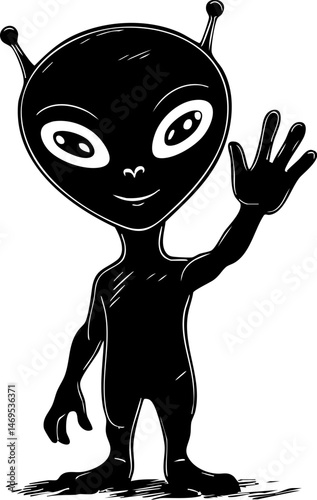 Mysterious alien encounter outer space illustration cosmic environment whimsical viewpoint intriguing concept