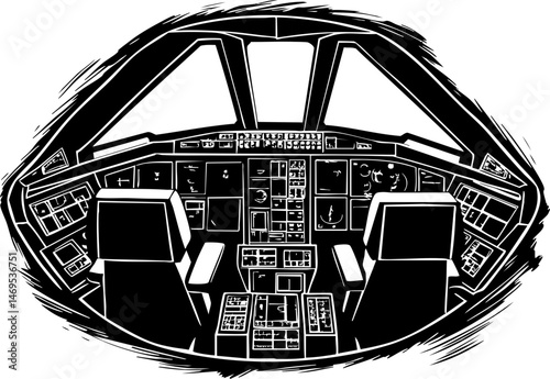 Cockpit control panel spacecraft interior digital futuristic environment aerial view space exploration concept